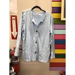 Denim & co active textured cotton cardigan and tank large clear sky new qvc